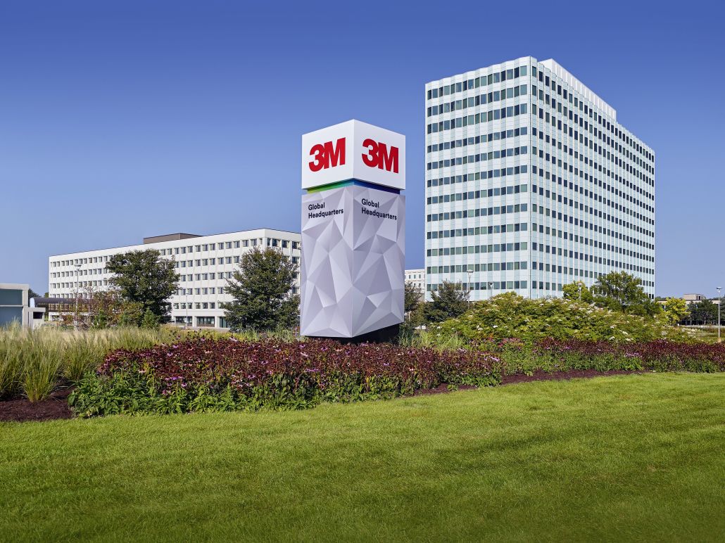 The 3M logo marquee, in front of the 3M building