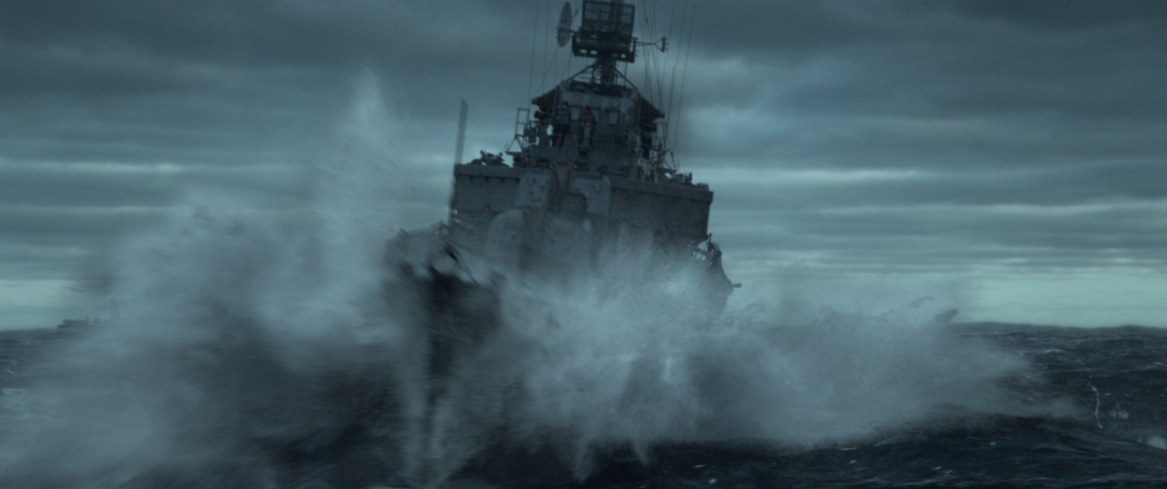 Fully rendered battleship in high seas.