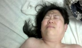 Mature chubby asian getting her wet shaved pussy fucked then whimpers during anal