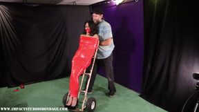Product Testing ~ Gia Desperate for a Job Finds herself Tightly Packaged up Mummified in Red Tape