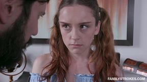 Scared stepdaughter Lily Glee receives spanking and punish fuck from creepy stepdad