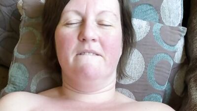 POV scene shows chubby mature woman rubbing cunt and fucking