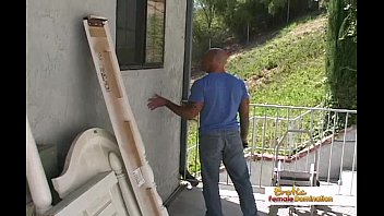 Bald plumber gets to fuck his busty client&#039_s tight asshole