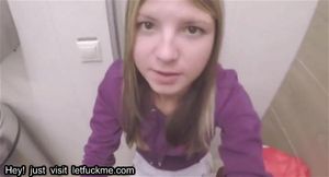fellatio slim blonde teen banged for money in outside restroom close up