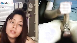 Horny brunette reaction to a stranger with huge cock