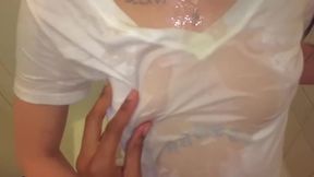 Pissed on, fucked, and dripping cum POV