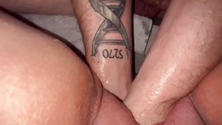 Amateur MILF wet sloppy squirting pussy double fisting and dick