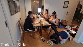 Goddess Kiffa - Cuckold REAL life EP 6 - Cuck serves dinner to alpha couple and Vitoria and serves as footstool - CUCKOLD - FOOT WORSHIP - HUMILIATION - FOOT SLAVE - ALPHA HUMILIATION - SOLES - FOOT MASSAGE - FOOTSTOOL - FOOD FEEDING - BACKSTAGE -