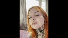 thick metal punk goth girl with tattoos sucking small dildo dick