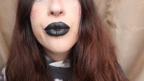 Black lips are drooling (Full HD 1920 1080)