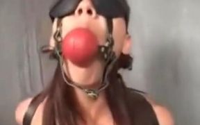 Taming Asian prostitute with gag, chain and penis