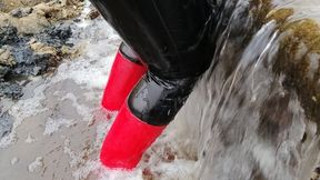 Red rubber boots and latex leggings