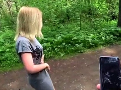 Attractive blonde teen nailed deep doggystyle in the woods