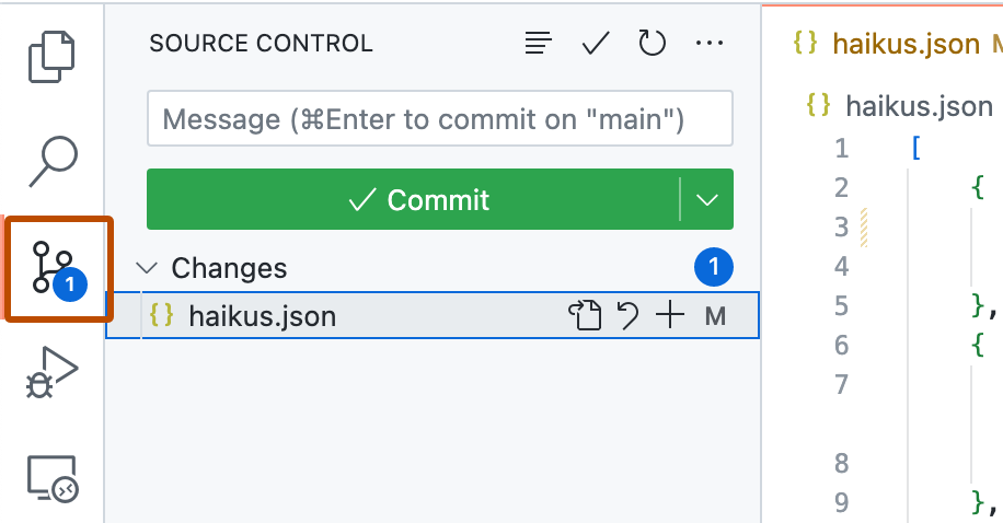 Screenshot of the VS Code Activity Bar with the source control button highlighted with an orange outline.