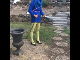 Sweater Sissy Humiliate doing Outdoor Chores