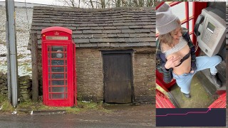 Cumming hard in public red telephone box with Lush remote controlled vibrator in English countryside