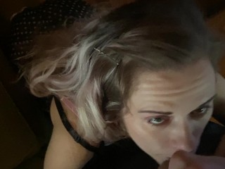 POV Petite Blonde Stepmommy Throats Stepsons Big Cock while Stepdaddy isn't Home
