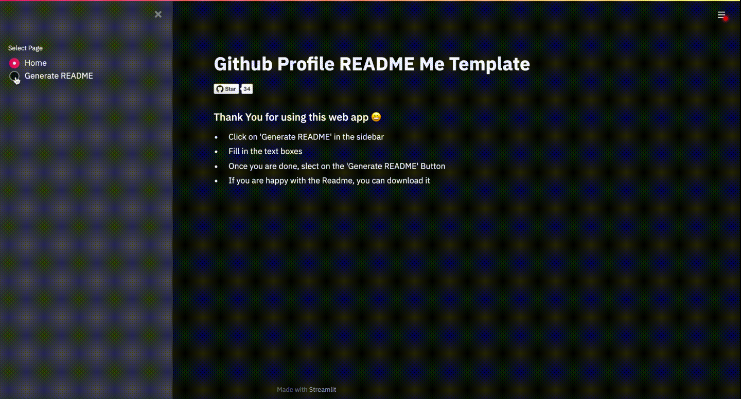 Screencast of Github AboutMe/Profile ReadMe Generator