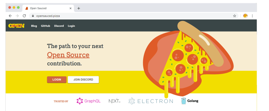 screenshot of website headline for www.opensauced.pizza