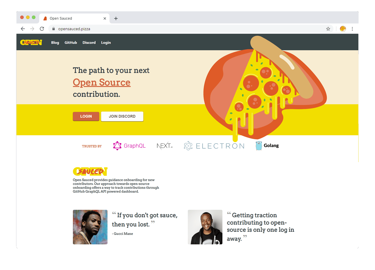 screenshot of www.opensauced.pizza
