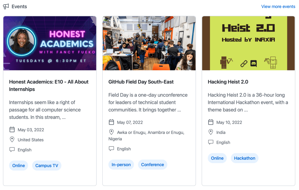 GitHub Classroom Events widget screenshot