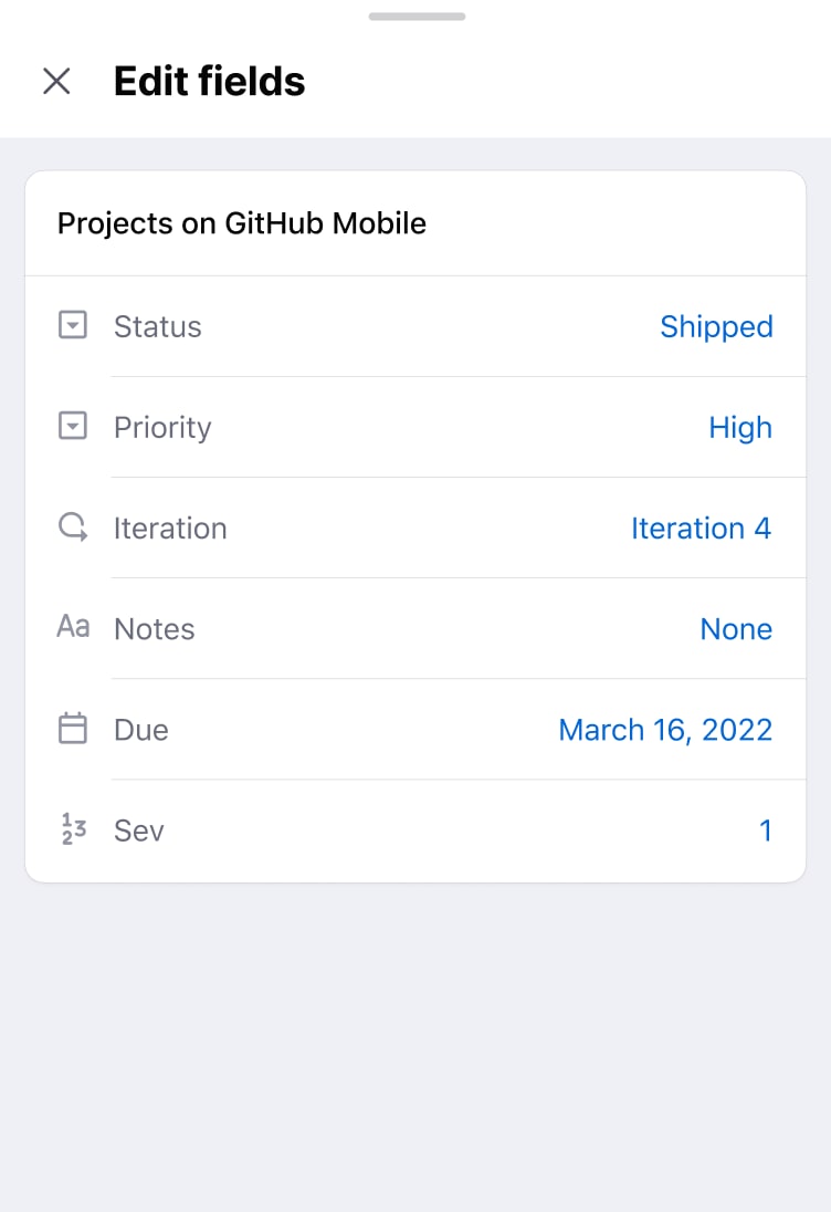 GitHub Mobile Projects drawer