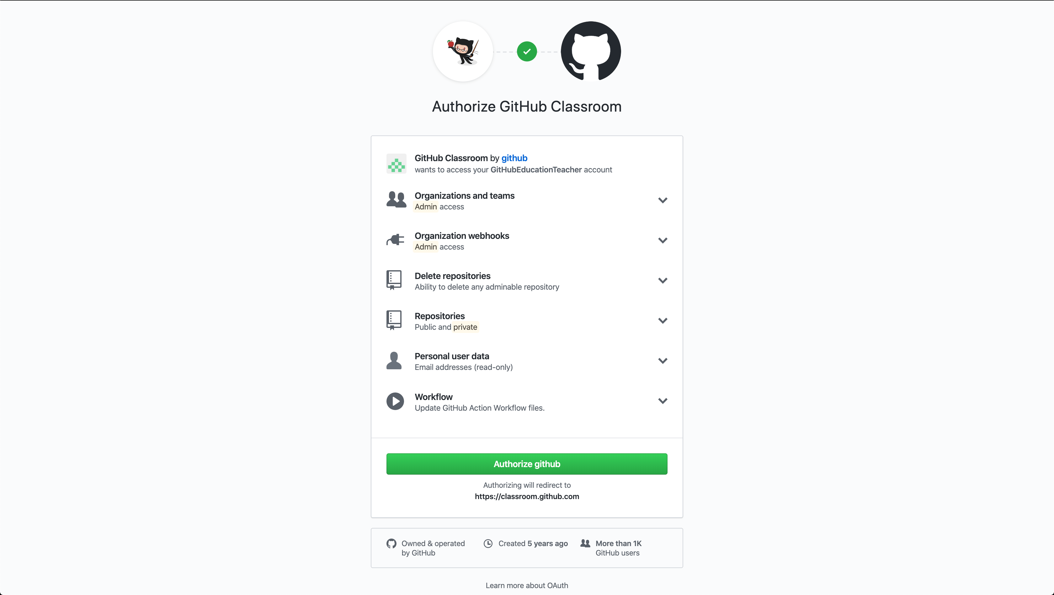 Authorize GitHub Classroom to access your GitHub account.