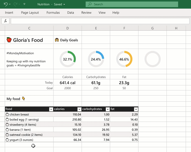 Animated GIF of Excel Food Template